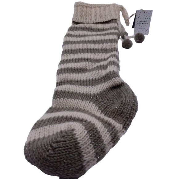 West Elm Striped Knit Wool Christmas Holiday Stocking Grey Handcrafted Nepal - Picture 7 of 9